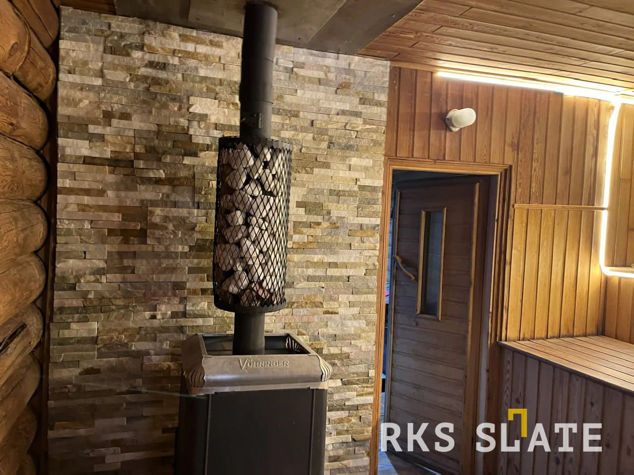 Натуральный камень за печкой в бане RKS Slate Beige Classic