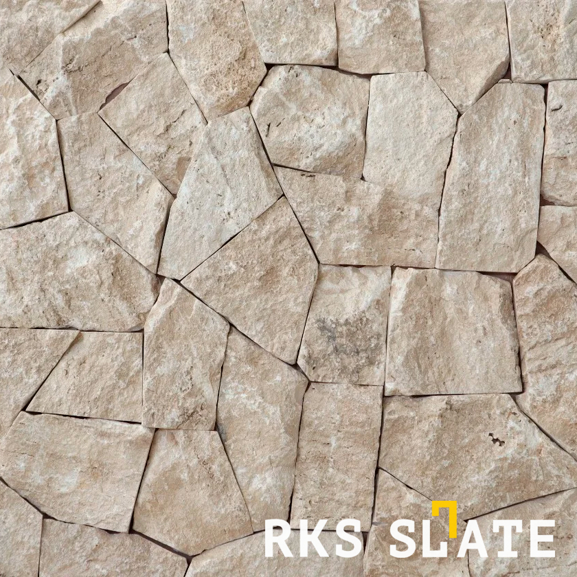 Beige Travertine Loose RKS SLATE для облицовки фасадов и интерьеров. Натуральный камень, прочный и красивый. Долговечность и элегантность. Быстрая доставка!