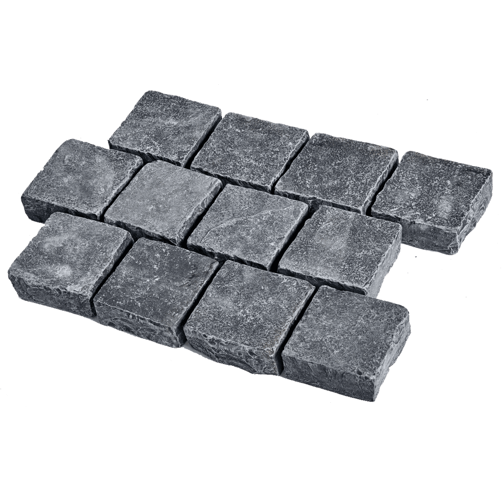 Состаренная брусчатка RKS Slate Temple Belgian Black Limestone 100х100 мм. Прочная тротуарная плитка и плитка для пола из натурального известняка. Лучшая цена на плитку из камня известняк