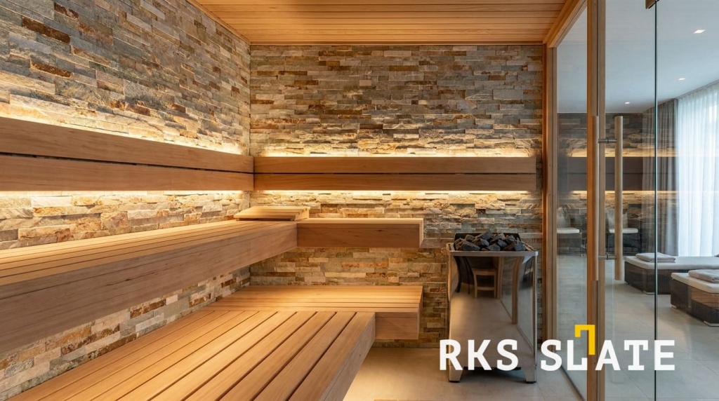 Для интерьера бани используют 3D панели RKS SLATE Сланец Beige Slate Modern