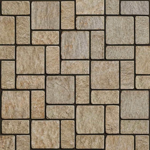 Мощение гранитной брусчаткой RKS Slate Vermont 200x200 мм. Ландшафтный дизайн участка.