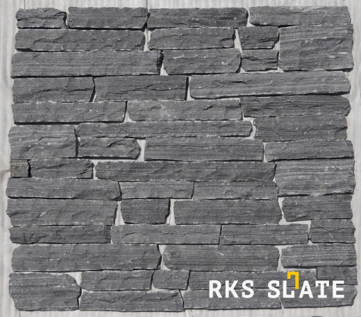 Натуральный камень для фасада RKS SLATE Monsoon Black Quartz Strips