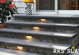 Ступень из камня, Belgian Black, колотая, 350х30 мм