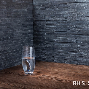 Декоративный камень в интерьере 3D мозаика из камня RKS SLATE Сланец Black Pencil
