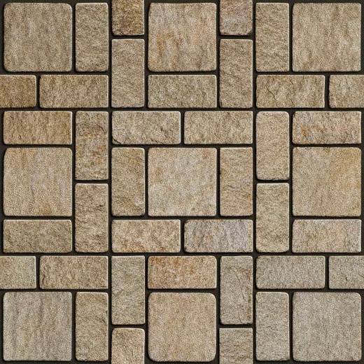 Мощение гранитной брусчаткой RKS Slate Vermont 200x200 мм. Ландшафтный дизайн участка.